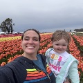 DrMeierposesinatulipfieldwithhertoddler