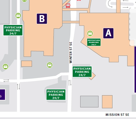 physician parking Feb. 2, 2020 Map shows where physicians may park as of Feb. 2, 2020.
