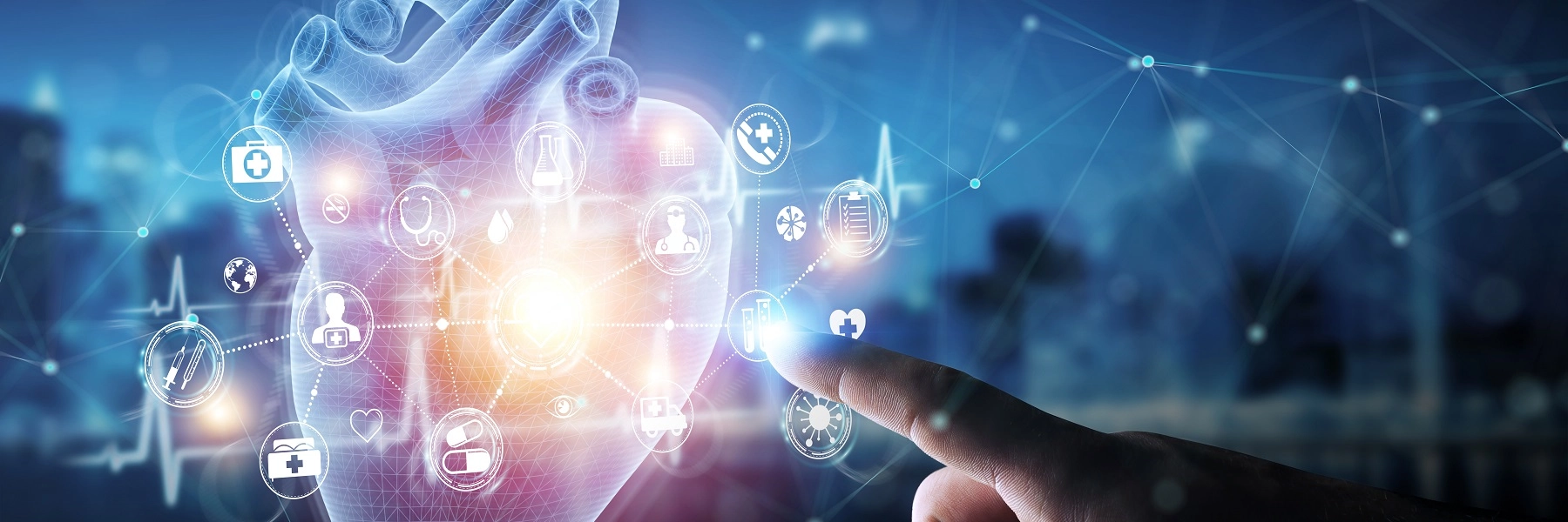 PhotoillustrationofahandreachingouttoanMRIimageofaheartwithhealthiconssuperimposed