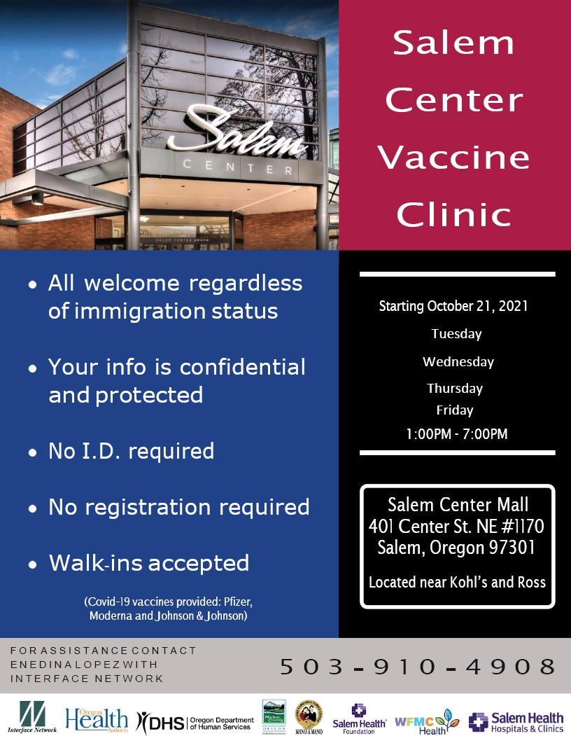 SalemCentervaccineclinicisopenTuesdaythroughFriday1pmto7pm