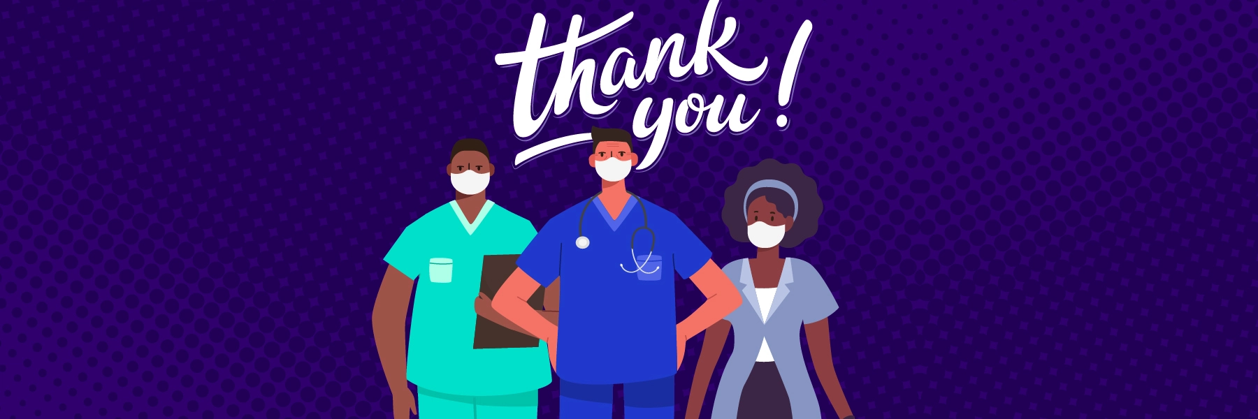 CartoonmedicalstaffonacomicbookbackgroundsayThankYou