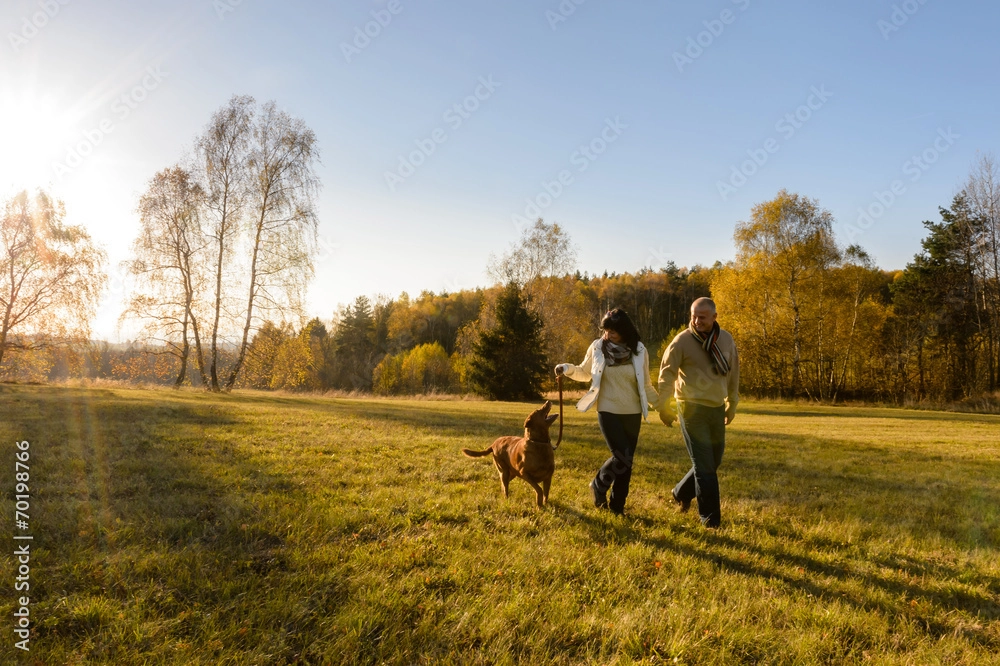 couplewalkingwithdoginfield