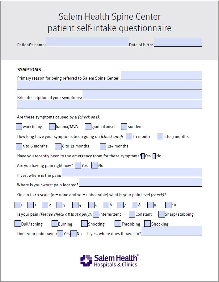 Ascreenshotofthefirstpageofthespinecenterintakeform