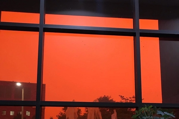 A view of the sky outside building B during the September 2020 wildfires.