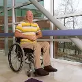 RandySinhiswheelchairintheSalemHospitalskybridge