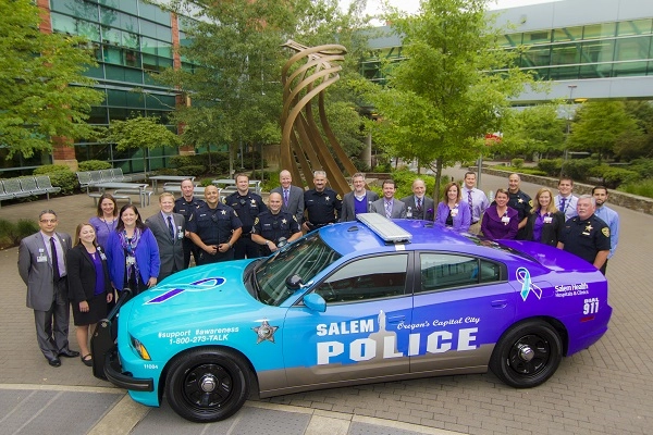 Salem Police car sponsored by Salem Health to promote suicide prevention