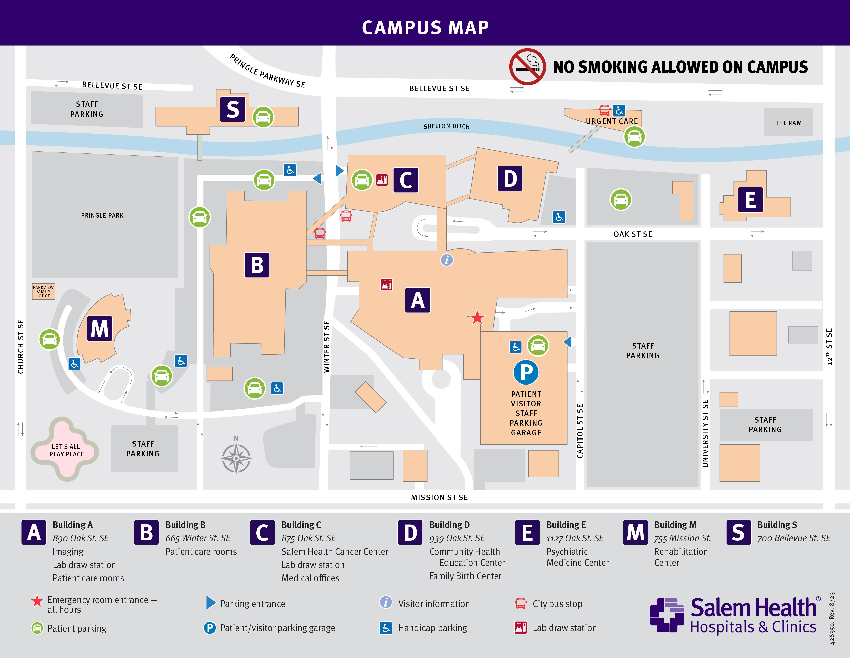 Map of Salem Hospital campus April 2022