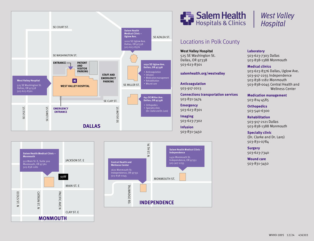 WVH map 011422 A map showing the locations of Salem Health facilities in Polk County