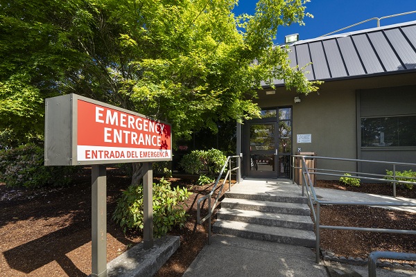 Emergency room entrance at West Valley Hospital in Dallas, Oregon, in 2024.